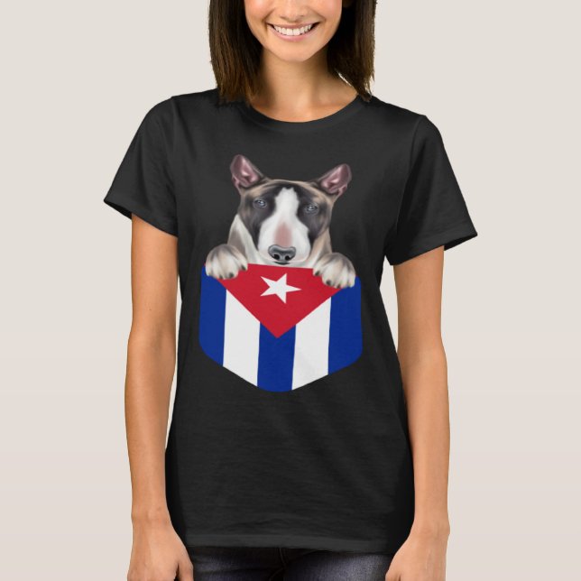 Cuba Flag Miniature Bull Terrier Dog In Pocket T Shirt (Framsida)