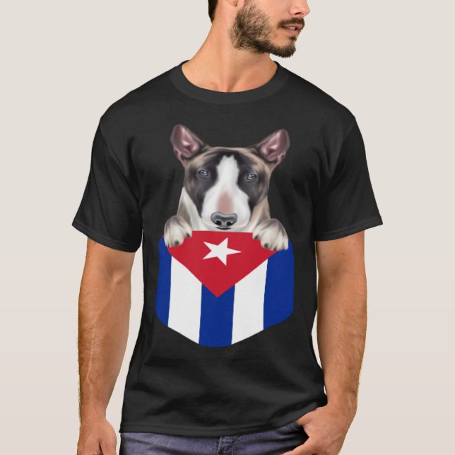 Cuba Flag Miniature Bull Terrier Dog In Pocket T Shirt (Framsida)
