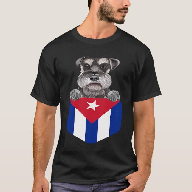 Cuba Flag Miniature Schnauzer Dog In Pocket T Shirt (Framsida)