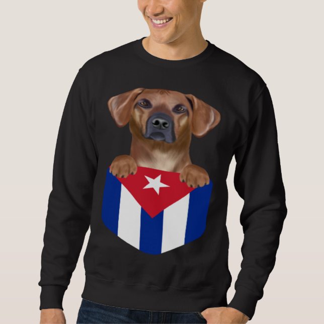 Cuba Flag Rhodesian Ridgeback Dog In Pocket Lång Ärmad Tröja (Framsida)