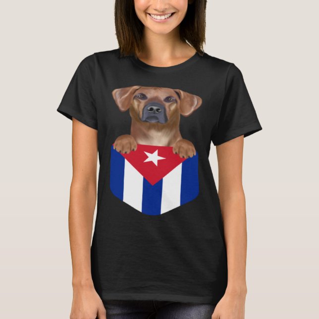 Cuba Flag Rhodesian Ridgeback Dog In Pocket T Shirt (Framsida)