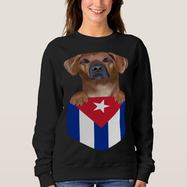 Cuba Flag Rhodesian Ridgeback Dog In Pocket T Shirt (Framsida)