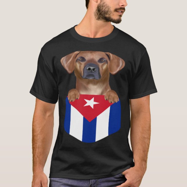 Cuba Flag Rhodesian Ridgeback Dog In Pocket T Shirt (Framsida)
