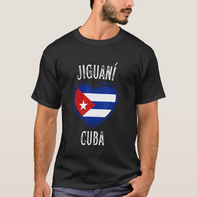 Cuba Flagga Heart Jiguani City T Shirt (Framsida)
