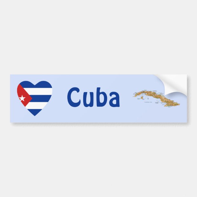 Cuba Flagga Heart + Karta Bumper Sticker Bildekal (Framsidan)