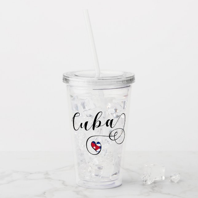 Cuba Flagga Heart Script, Cuban Flagga Take Away Mugg (Framsida Ice)