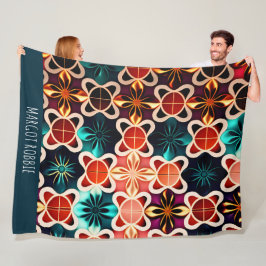 Cuba Flowers Red Blommigt Retro Mönster Fleecefilt