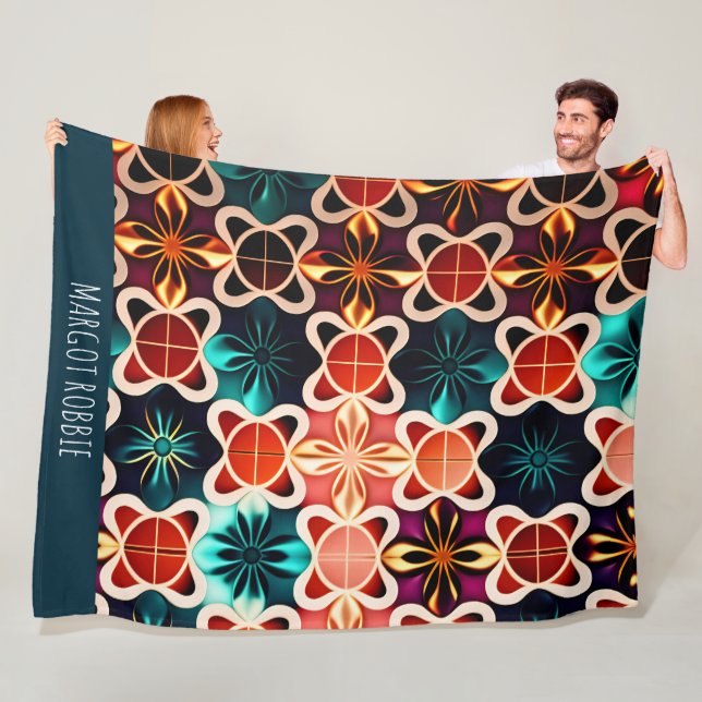 Cuba Flowers Red Blommigt Retro Mönster Fleecefilt (På plats)