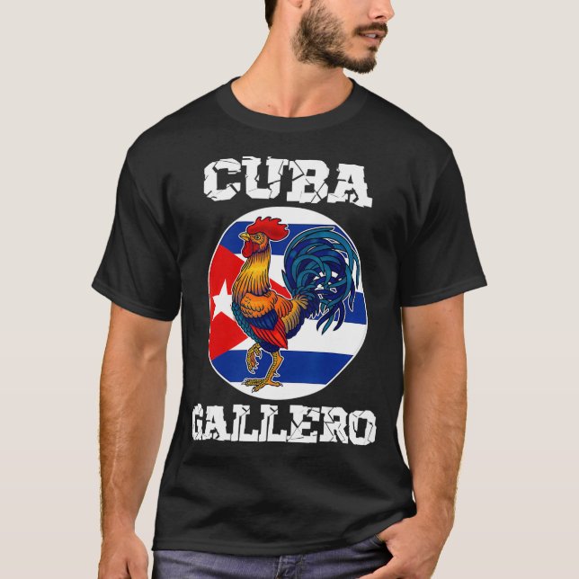 Cuba Gallero Cuban Flag Rooster Cockfighting  T Shirt (Framsida)