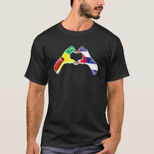 Cuba Guyana Flag Cuban Guyanese Heart T Shirt (Framsida)