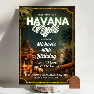 Cuba Havana Natt Födelsedagsinbjudan för vuxen man Inbjudningar