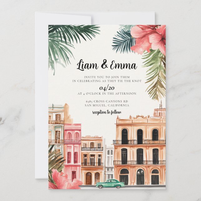 Cuba Havanna bröllopsinbjudan destination bröllop Inbjudningar (Framsida)