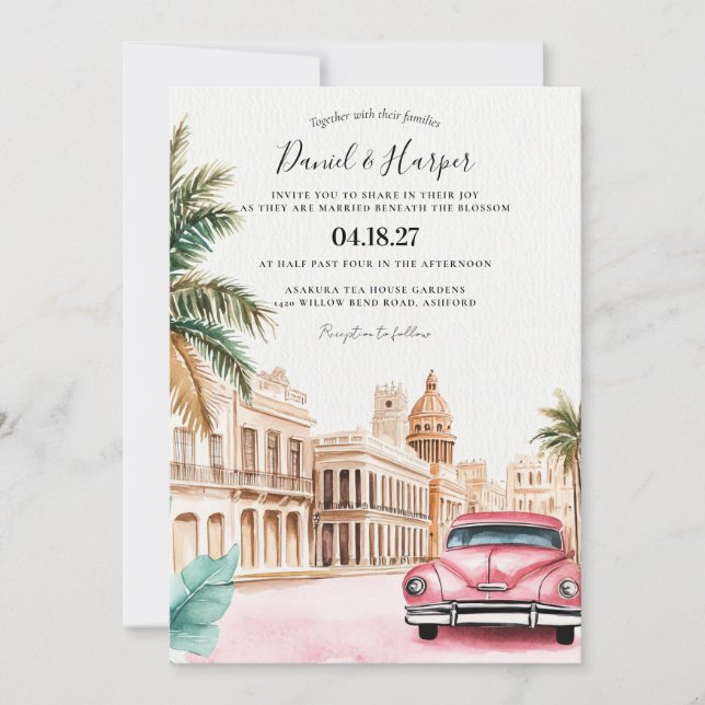 Cuba Havanna Bröllopsinbjudan destination bröllop Inbjudningar (Framsida)