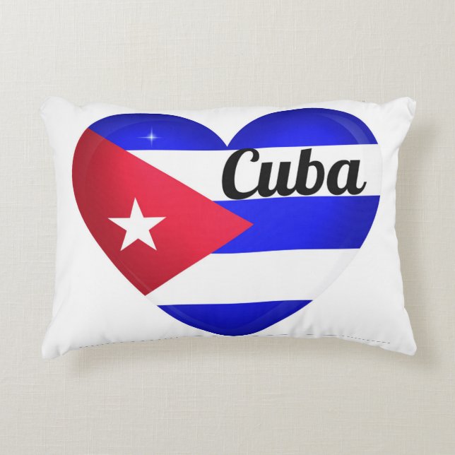 Cuba Heart Flagga Prydnadskudde (Framsidan)