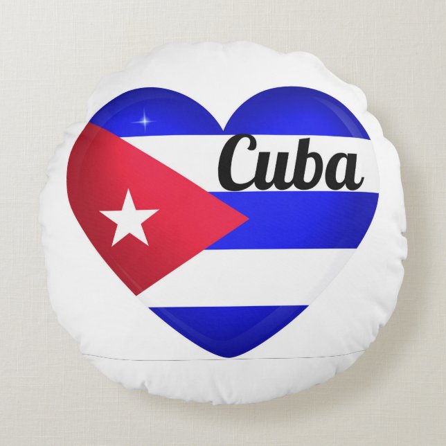 Cuba Heart Flagga Rund Kudde (Framsidan)