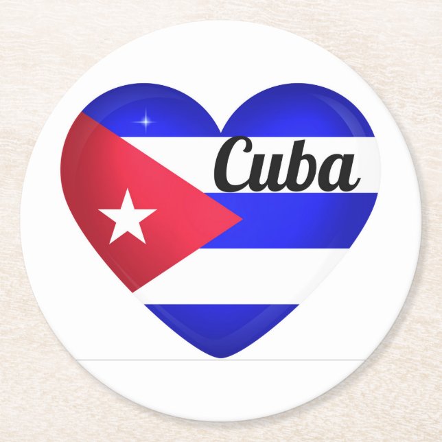 Cuba Heart Flagga Underlägg Papper Rund (Framsidan)