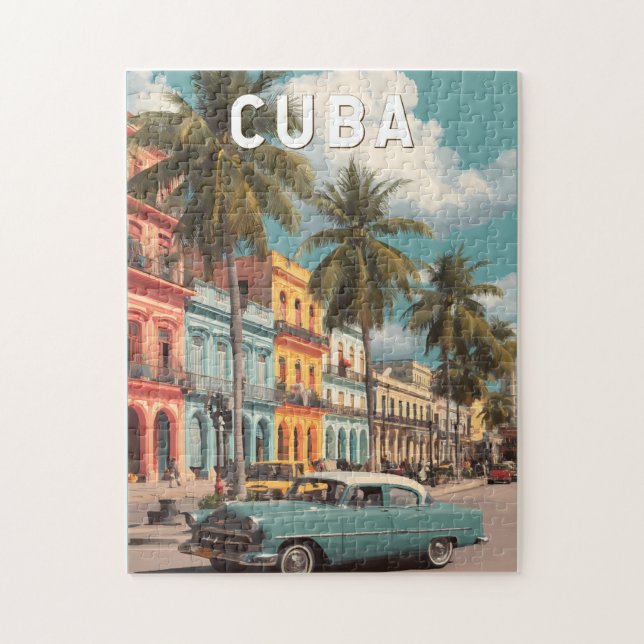 Cuba Illustration Travel Art Vintage Pussel (Vertikal)