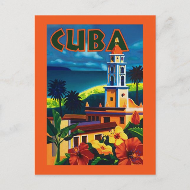 Cuba Travel Poster Hibiscus Vykort (Framsida)
