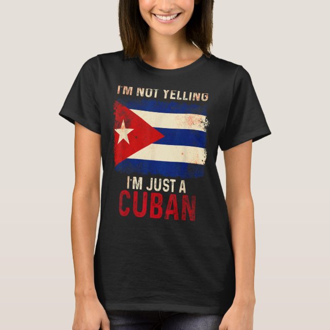 Cuba  Yelling Cuban Flag Havana T Shirt (Framsida)