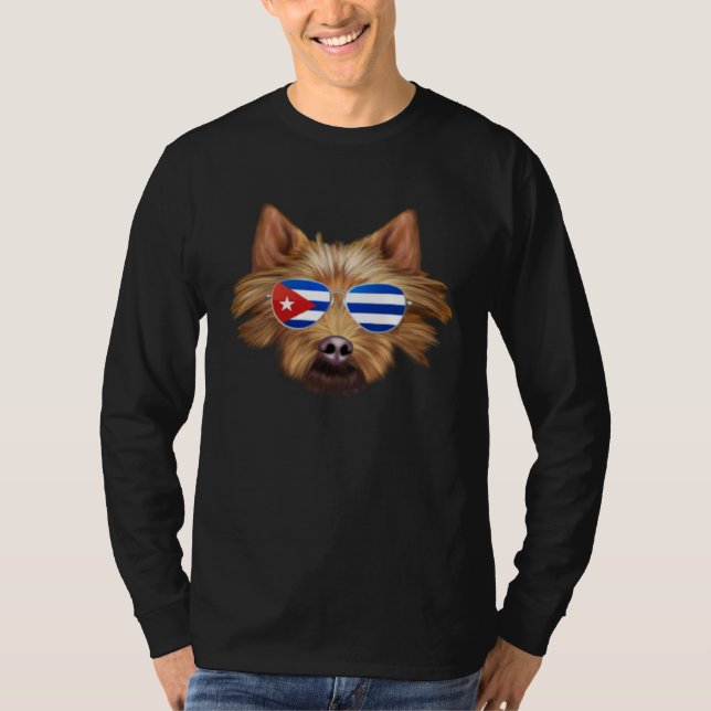 Cuban Flag Australian Terrier Dog Cuba Pocket T Shirt (Framsida)