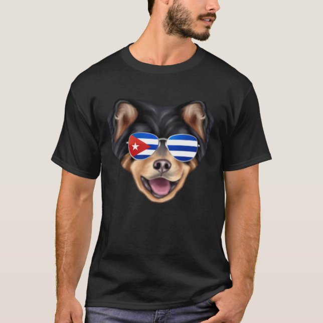 Cuban Flag Finnish Lapphund Dog Cuba Pocket T Shirt (Framsida)