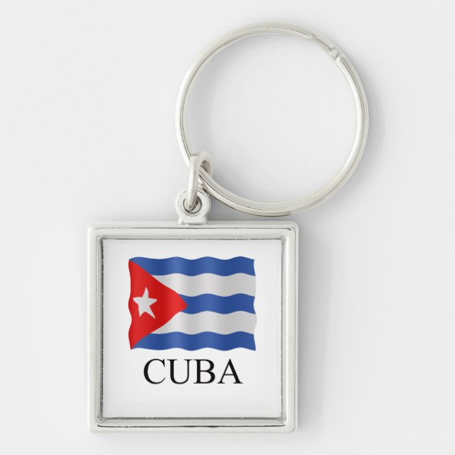 Cuban flag fyrkantig silverfärgad nyckelring (Framsidan)