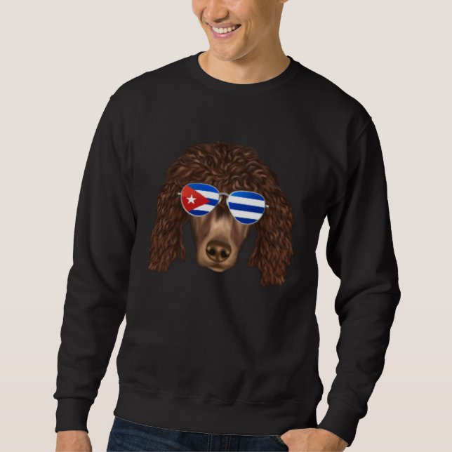 Cuban Flag Irish Water Spaniel Dog Cuba Pocket Lång Ärmad Tröja (Framsida)