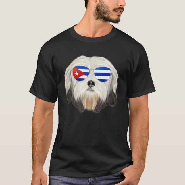 Cuban Flag Lowchen Dog Cuba Pocket T Shirt (Framsida)