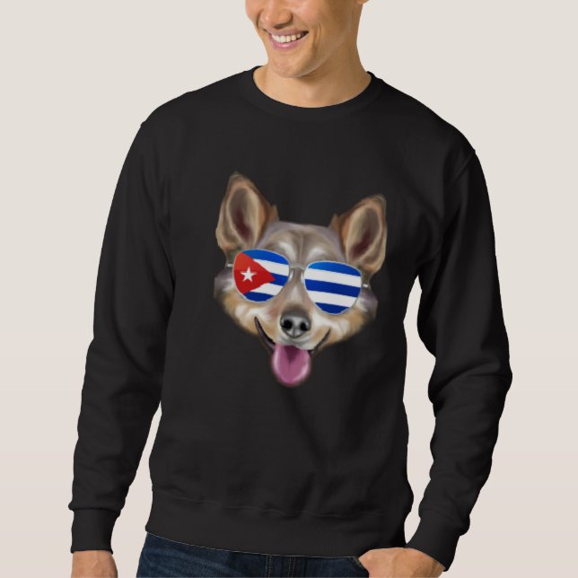 Cuban Flag Swedish Vallhund Dog Cuba Pocket Lång Ärmad Tröja (Framsida)