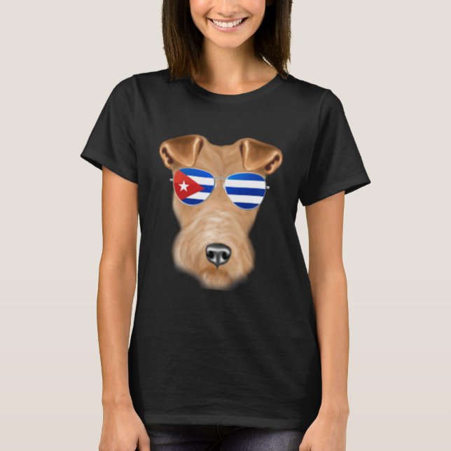 Cuban Flag Wire Fox Terrier Dog Cuba Pocket T Shirt (Framsida)
