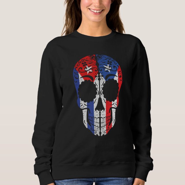 Cuban Puerto Rican Sugar Skull Cuba Puerto Rico Fl T Shirt (Framsida)