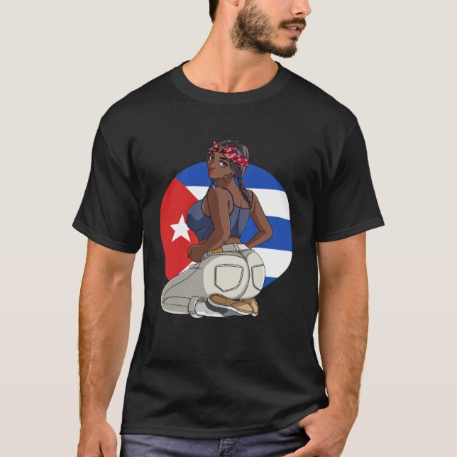 Cubana Strong Latin Girl Cuba Flag Pride T Shirt (Framsida)