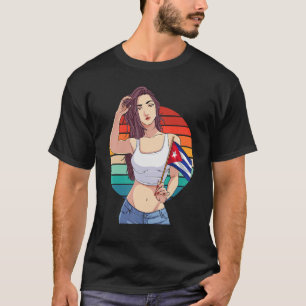 Cubanita Girl Cuba Flagga Hispanic Cuban Pride Vin T Shirt