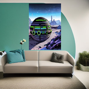 Cube bygger på en främmande planet AI Art Poster