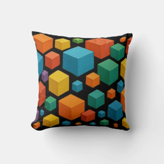 Cubes galore on black Throw Cushion Kudde