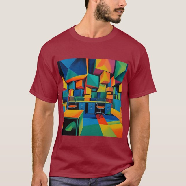 Cubescape Office – Abstrakt Surreal konst T-shirt (Framsida)