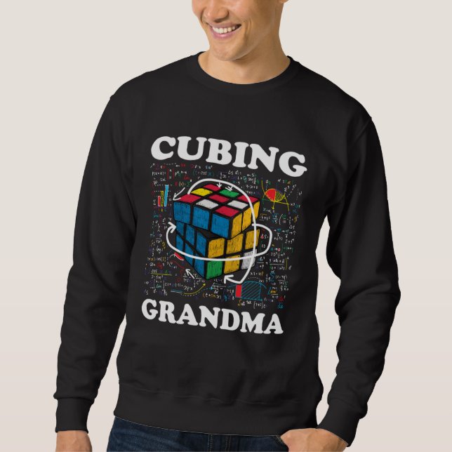 Cubing Grandma Speed Cubing Math Lång Ärmad Tröja (Framsida)