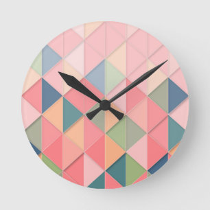 CUBISM-pastellskuggor GEOMETRIC - LÄGG TILL MONOGR Rund Klocka