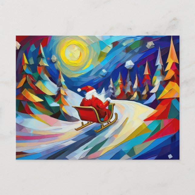 Cubism Santa Christmas Holiday Postcard Helg Vykort (Framsida)