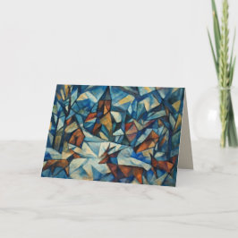 Cubist Expressionist Winter Village Greeting Card Helgkort