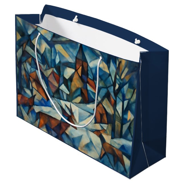 Cubist Expressionist Winter Village Large Gift Bag (Baksidan Vinklad)