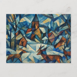 Cubist Expressionist Winter Village Postcard Helg Vykort