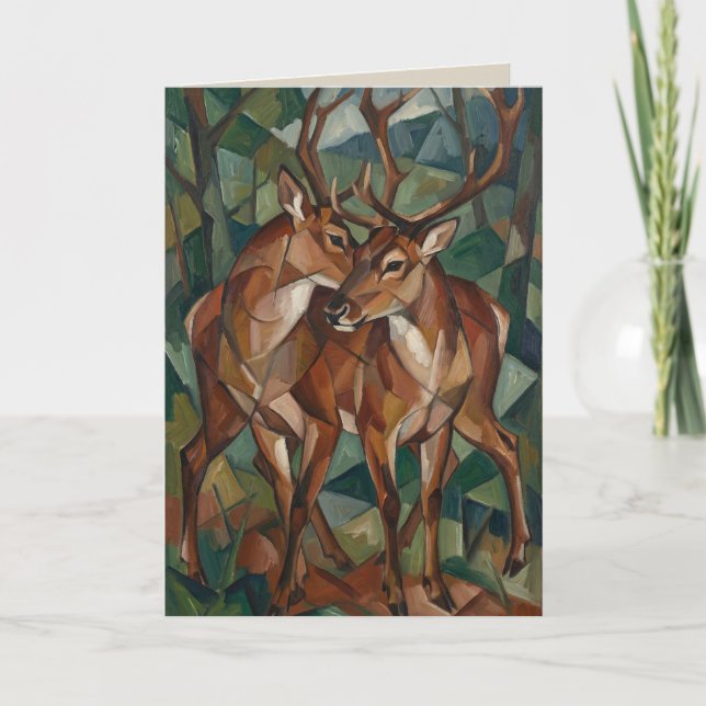 Cubist Style Reindeer Greeting Card Helgkort (Framsida)