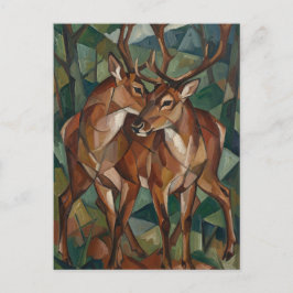 Cubist Style Reindeer Postcard Helg Vykort