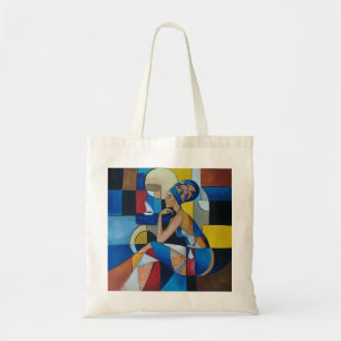 Cubistisk afrikansk kvinna Totebag Djärv geometr Tygkasse