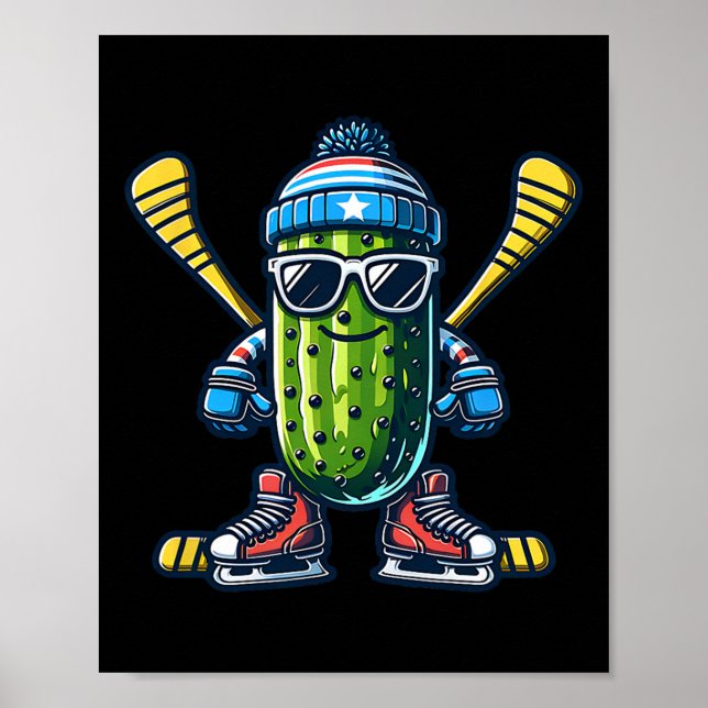 Cucumber Ice Hockey Cool Pickle Skater  Poster (Framsidan)