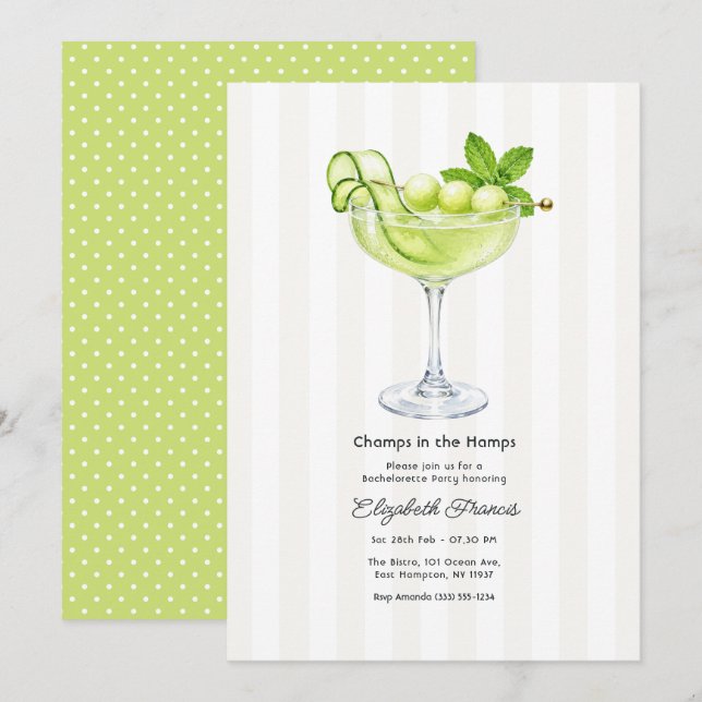Cucumber Melon Martini Hamptons Sjungbrudsfest Inbjudningar (Fram/baksida)