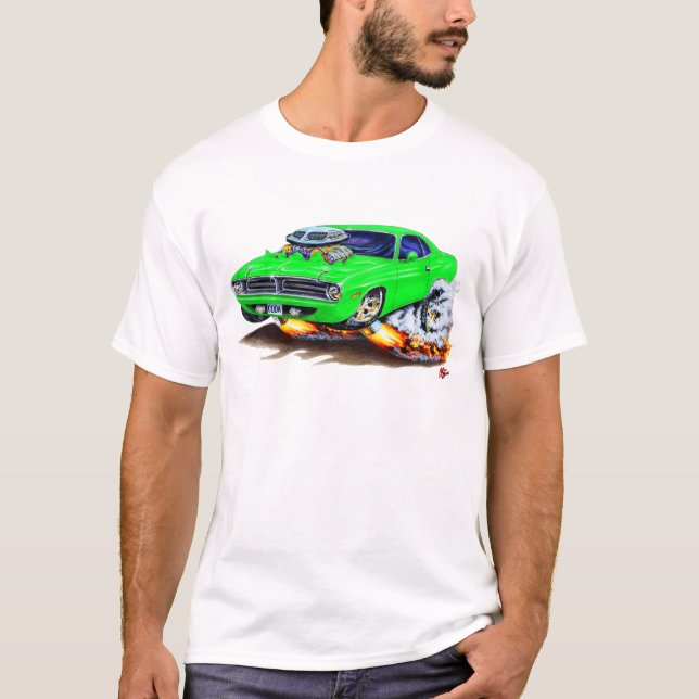 Cuda grön bil 1970 tee shirt (Framsida)