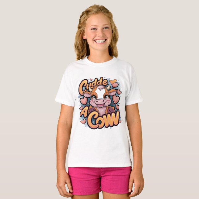 Cuddle Cow Tee: Mysigt och uttjänt djurdesign T Shirt (Hel framsida)