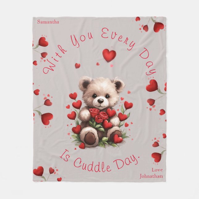 Cuddle Nalle Hearts Ro Valentines day Fleecefilt (Framsidan)